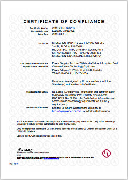 Chine Shenzhen Tianyin Electronics Co., Ltd. certifications